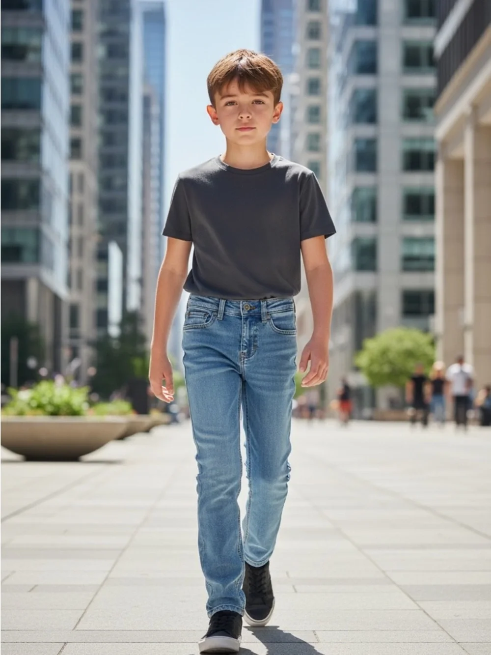 Wonder Nation cotton blend light blue denim jeans Boy 7 Slim 5 pocket design zip